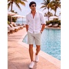 image:imageCOOFANDY Mens Casual Shorts 9 Flat Front Elastic Waist Linen Dress Shorts Lightweight Summer Outfits with PocketsOatmeal
