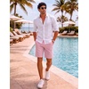 image:imageCOOFANDY Mens Casual Shorts 9 Flat Front Elastic Waist Linen Dress Shorts Lightweight Summer Outfits with PocketsPink