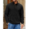 image:imageCOOFANDY Mens Corduroy Sweatshirt Long Sleeve Pullover Quarter Button Fall Sweat ShirtsBlack