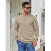 image:imageCOOFANDY Mens Crewneck Sweatshirts Geometric Texture Casual Long Sleeve Pullovers Solid Color Lightweight Pullover TopsLight Khaki