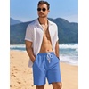 image:imageCOOFANDY Mens Linen Shorts Casual Drawstring Elastic Waist Lightweight Summer Vacation Beach ShortsDenim Blue
