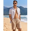 image:imageCOOFANDY Mens Linen Shorts Casual Drawstring Elastic Waist Lightweight Summer Vacation Beach ShortsKhaki