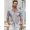 image:imageCOOFANDY Mens Long Sleeve Dress Shirt Plaid Collar Casual Button Down ShirtsLight Grey