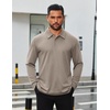 image:imageCOOFANDY Mens Long Sleeve Polo Shirts Business Casual Collared Shirts Work Office Top Lightweight Button Golf ShirtBrown Gray