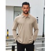 image:imageCOOFANDY Mens Long Sleeve Polo Shirts Business Casual Collared Shirts Work Office Top Lightweight Button Golf ShirtKhaki