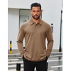 image:imageCOOFANDY Mens Long Sleeve Polo Shirts Business Casual Collared Shirts Work Office Top Lightweight Button Golf ShirtLight Brown