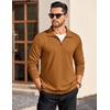 image:imageCOOFANDY Mens Quarter Zip Mock Neck Pullover SweaterLight Brown