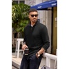 image:imageCOOFANDY Mens Quarter Zip Pullover Lightweight Sweater Casual Long Sleeve Corduroy Half Zip SweatshirtBlack