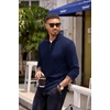 image:imageCOOFANDY Mens Quarter Zip Pullover Lightweight Sweater Casual Long Sleeve Corduroy Half Zip SweatshirtNavy Blue  Brown