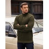 image:imageCOOFANDY Mens Quarter Zip Pullover Long Sleeve Waffle Quilted Sweatshirt Casual Polo Sweaters with PocketArmy Green