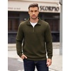 image:imageCOOFANDY Mens Quarter Zip Pullover Long Sleeve Waffle Quilted Sweatshirt Casual Polo Sweaters with PocketArmy Green