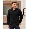 image:imageCOOFANDY Mens Quarter Zip Pullover Long Sleeve Waffle Quilted Sweatshirt Casual Polo Sweaters with PocketBlack