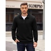 image:imageCOOFANDY Mens Quarter Zip Pullover Long Sleeve Waffle Quilted Sweatshirt Casual Polo Sweaters with PocketBlack