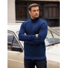 image:imageCOOFANDY Mens Quarter Zip Pullover Long Sleeve Waffle Quilted Sweatshirt Casual Polo Sweaters with PocketDark Blue