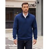 image:imageCOOFANDY Mens Quarter Zip Pullover Long Sleeve Waffle Quilted Sweatshirt Casual Polo Sweaters with PocketDark Blue
