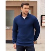 image:imageCOOFANDY Mens Quarter Zip Pullover Long Sleeve Waffle Quilted Sweatshirt Casual Polo Sweaters with PocketDark Blue