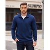 image:imageCOOFANDY Mens Quarter Zip Pullover Long Sleeve Waffle Quilted Sweatshirt Casual Polo Sweaters with PocketDark Blue