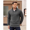 image:imageCOOFANDY Mens Quarter Zip Pullover Long Sleeve Waffle Quilted Sweatshirt Casual Polo Sweaters with PocketDark Grey