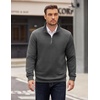 image:imageCOOFANDY Mens Quarter Zip Pullover Long Sleeve Waffle Quilted Sweatshirt Casual Polo Sweaters with PocketDark Grey