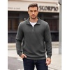 image:imageCOOFANDY Mens Quarter Zip Pullover Long Sleeve Waffle Quilted Sweatshirt Casual Polo Sweaters with PocketDark Grey