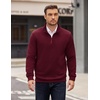 image:imageCOOFANDY Mens Quarter Zip Pullover Long Sleeve Waffle Quilted Sweatshirt Casual Polo Sweaters with PocketDark Red