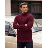 image:imageCOOFANDY Mens Quarter Zip Pullover Long Sleeve Waffle Quilted Sweatshirt Casual Polo Sweaters with PocketDark Red