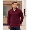 image:imageCOOFANDY Mens Quarter Zip Pullover Long Sleeve Waffle Quilted Sweatshirt Casual Polo Sweaters with PocketDark Red