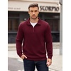 image:imageCOOFANDY Mens Quarter Zip Pullover Long Sleeve Waffle Quilted Sweatshirt Casual Polo Sweaters with PocketDark Red