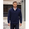image:imageCOOFANDY Mens Quarter Zip Pullover Long Sleeve Waffle Quilted Sweatshirt Casual Polo Sweaters with PocketDeep Blue
