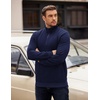 image:imageCOOFANDY Mens Quarter Zip Pullover Long Sleeve Waffle Quilted Sweatshirt Casual Polo Sweaters with PocketDeep Blue