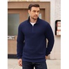image:imageCOOFANDY Mens Quarter Zip Pullover Long Sleeve Waffle Quilted Sweatshirt Casual Polo Sweaters with PocketDeep Blue