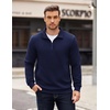 image:imageCOOFANDY Mens Quarter Zip Pullover Long Sleeve Waffle Quilted Sweatshirt Casual Polo Sweaters with PocketDeep Blue