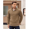 image:imageCOOFANDY Mens Quarter Zip Pullover Long Sleeve Waffle Quilted Sweatshirt Casual Polo Sweaters with PocketKhaki