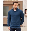 image:imageCOOFANDY Mens Quarter Zip Pullover Long Sleeve Waffle Quilted Sweatshirt Casual Polo Sweaters with PocketNavy Blue