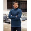 image:imageCOOFANDY Mens Quarter Zip Pullover Long Sleeve Waffle Quilted Sweatshirt Casual Polo Sweaters with PocketNavy Blue