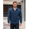 image:imageCOOFANDY Mens Quarter Zip Pullover Long Sleeve Waffle Quilted Sweatshirt Casual Polo Sweaters with PocketNavy Blue