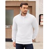 image:imageCOOFANDY Mens Quarter Zip Pullover Long Sleeve Waffle Quilted Sweatshirt Casual Polo Sweaters with PocketWhite