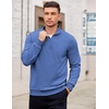 image:imageCOOFANDY Mens Quarter Zip Pullover Mock Neck Lightweight Sweatshirt Long Sleeve Polo Shirt Business Casual Pullover TopBlue