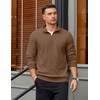 image:imageCOOFANDY Mens Quarter Zip Pullover Mock Neck Lightweight Sweatshirt Long Sleeve Polo Shirt Business Casual Pullover TopBrown