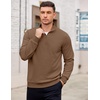 image:imageCOOFANDY Mens Quarter Zip Pullover Mock Neck Lightweight Sweatshirt Long Sleeve Polo Shirt Business Casual Pullover TopBrown