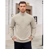image:imageCOOFANDY Mens Quarter Zip Pullover Mock Neck Lightweight Sweatshirt Long Sleeve Polo Shirt Business Casual Pullover TopLight Khaki