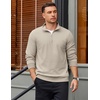 image:imageCOOFANDY Mens Quarter Zip Pullover Mock Neck Lightweight Sweatshirt Long Sleeve Polo Shirt Business Casual Pullover TopLight Khaki