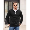 image:imageCOOFANDY Mens Quarter Zip Pullover Mock Neck Quilted Sweatshirt Casual Long Sleeve Polo SweaterBlack 02