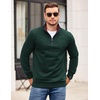 image:imageCOOFANDY Mens Quarter Zip Pullover Mock Neck Quilted Sweatshirt Casual Long Sleeve Polo SweaterDeep Green