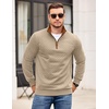 image:imageCOOFANDY Mens Quarter Zip Pullover Mock Neck Quilted Sweatshirt Casual Long Sleeve Polo SweaterKhaki 01