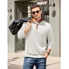 image:imageCOOFANDY Mens Quarter Zip Pullover Mock Neck Quilted Sweatshirt Casual Long Sleeve Polo SweaterWhite
