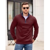 image:imageCOOFANDY Mens Quarter Zip Pullover Mock Neck Quilted Sweatshirt Casual Long Sleeve Polo SweaterWine Red