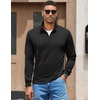 image:imageCOOFANDY Mens Quarter Zip Pullover Sweatshirt Mock Neck Quilted Sweatshirt Lightweight Casual Long Sleeve Polo ShirtBlack