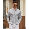image:imageCOOFANDY Mens Quarter Zip Pullover Sweatshirt Mock Neck Quilted Sweatshirt Lightweight Casual Long Sleeve Polo ShirtLight Grey
