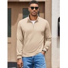 image:imageCOOFANDY Mens Quarter Zip Pullover Sweatshirt Mock Neck Quilted Sweatshirt Lightweight Casual Long Sleeve Polo ShirtLight Khaki
